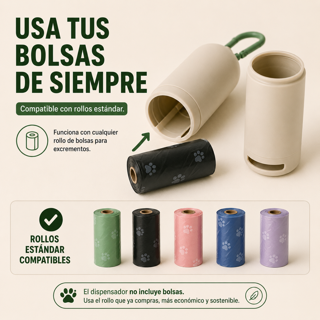 Dispensador de Bolsas para Perros con Clip para Correa