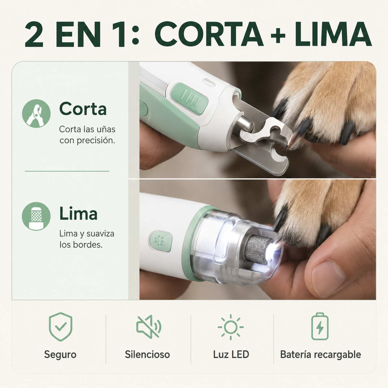 Cortaúñas y Limadora Eléctrica 2 en 1 para Perros y Gatos