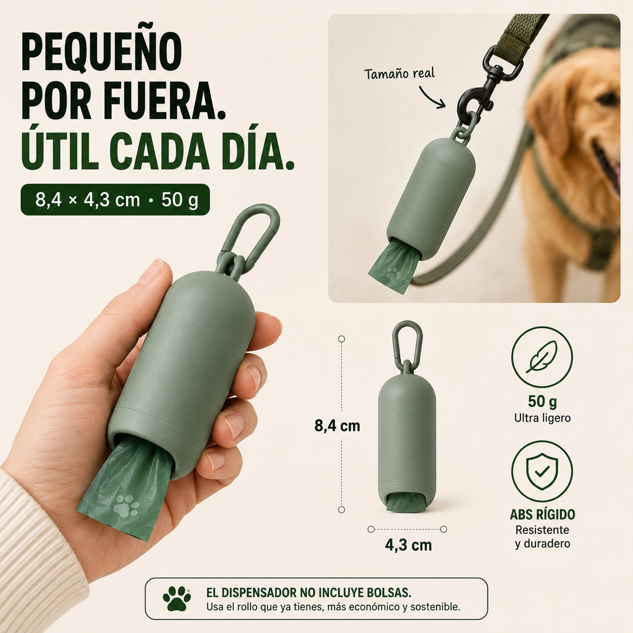 Dispensador de Bolsas para Perros con Clip para Correa