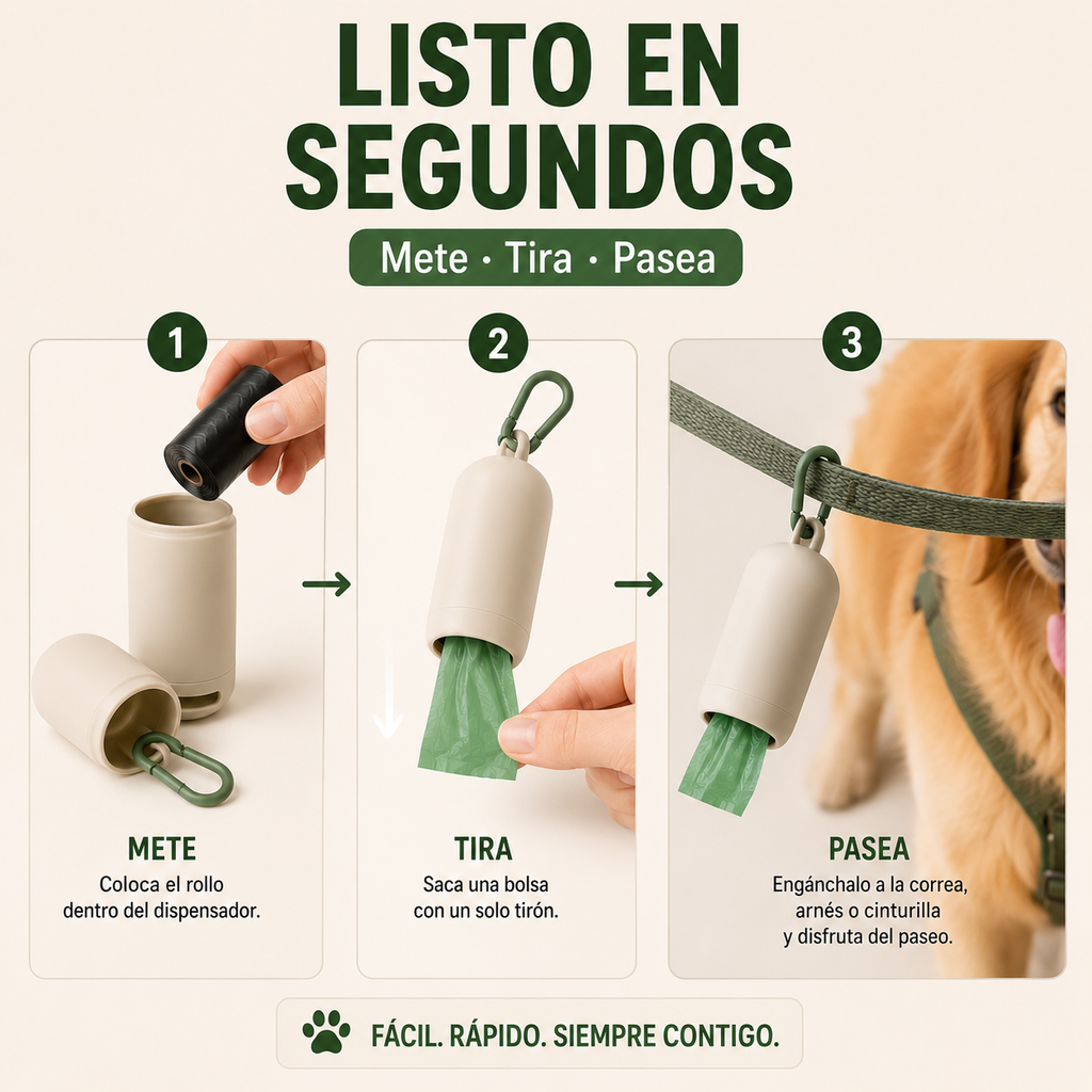 Dispensador de Bolsas para Perros con Clip para Correa